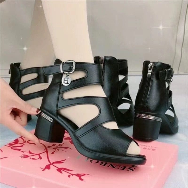  Showlu Fashion Store 0 Women's Block Heel Shoes 2023 Summer Vintage Peep Toe Ankle Strap Women's Sandals New Office Woman Platform Casual Sandalias