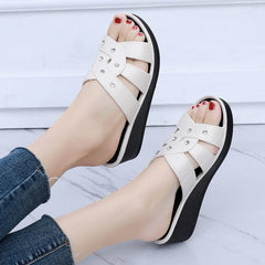  Showlu Fashion Store 0 Women's High Heel Slippers Summer Wear Thick Bottom Fashion Home Non-Slip Mother Shoes Soft Bottom Social Wedge Women Sandals