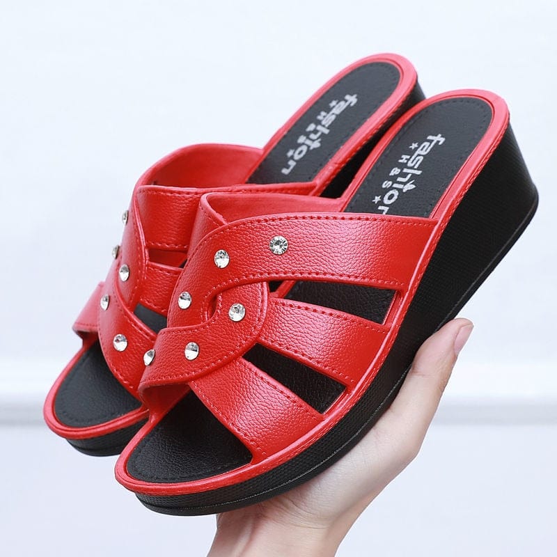  Showlu Fashion Store 0 Women's High Heel Slippers Summer Wear Thick Bottom Fashion Home Non-Slip Mother Shoes Soft Bottom Social Wedge Women Sandals