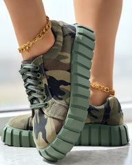 Showlu Fashion Store 0 Women Shoes Casual Shoes Round Toe Sport Wear Camouflage Print Platform Lace-up Canvas Sneakers