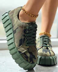 Showlu Fashion Store 0 Women Shoes Casual Shoes Round Toe Sport Wear Camouflage Print Platform Lace-up Canvas Sneakers