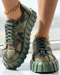 Showlu Fashion Store 0 Women Shoes Casual Shoes Round Toe Sport Wear Camouflage Print Platform Lace-up Canvas Sneakers