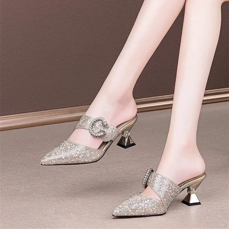 Showlu Fashion Store 0 x / 36 Women Cute Sweet High Quality Beige Bezel Slip on Stiletto Lady Classic Comfort Stylish Heel Shoes Zapato Negro Tacon E5867