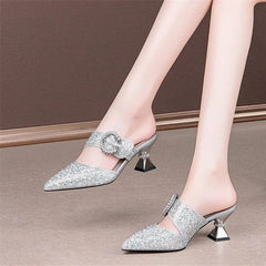 Showlu Fashion Store 0 y / 36 Women Cute Sweet High Quality Beige Bezel Slip on Stiletto Lady Classic Comfort Stylish Heel Shoes Zapato Negro Tacon E5867