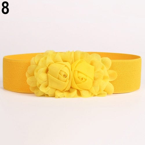 Showlu Fashion Store 0 Yellow 2020 Women Girl Wide Stretch Elastic Waist Belt Solid Color Flower Waistband belts for women поясок для платья ремень женский