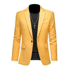 Showlu Fashion Store 0 Yellow / Asia L(168cm-57kg) High Quality Business Slim Fit Single Buttons Suits Jacket Men Slim Fit Casual Fashion Wedding Groom Tuxedo Blazer Coats 6XL-M