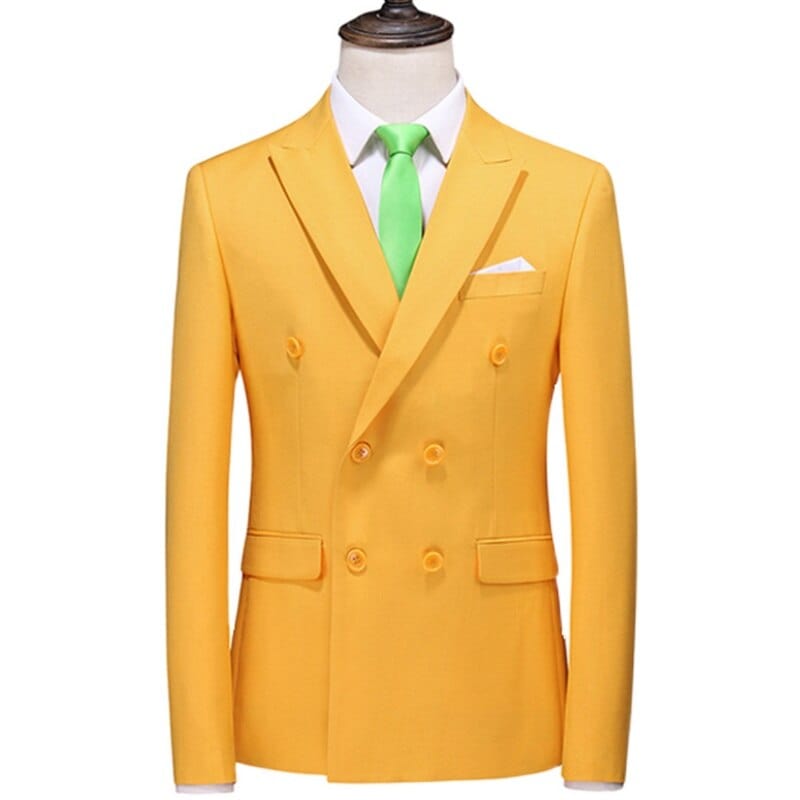 Showlu Fashion Store 0 Yellow / Asia L(168cm-62kg) / China Plus Size 6XL-M Mens Double Breasted Blazer Classic New Solid Slim Fit Suit Jacket Formal Office Business Wedding Casual Blazers