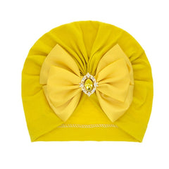 Showlu Fashion Store 0 yellow Cute Shining Rhinestone Bowknot Infant Indian Hat Soft Skin-friendly Cotton Baby Girl Caps Turban Fashion Handmade Bows Headwear