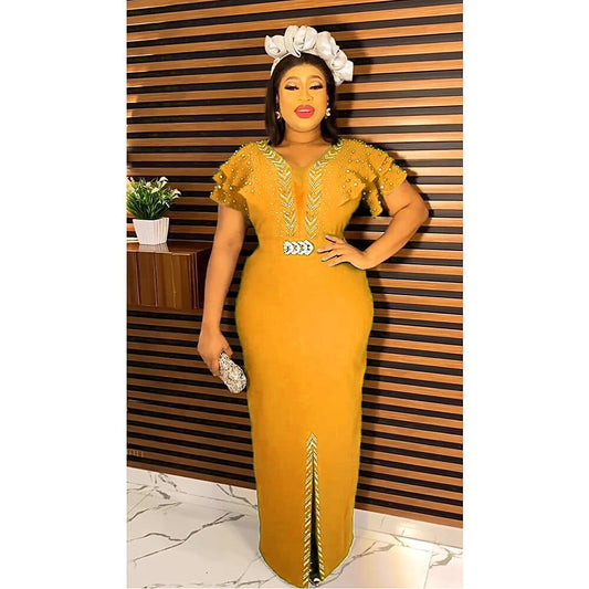 Showlu Fashion Store 0 Yellow / L Elegant African Party Dresses for Women Dashiki Ankara Wedding Evening Gown Sexy Bodycon Maxi Long Dress Africa Clothing