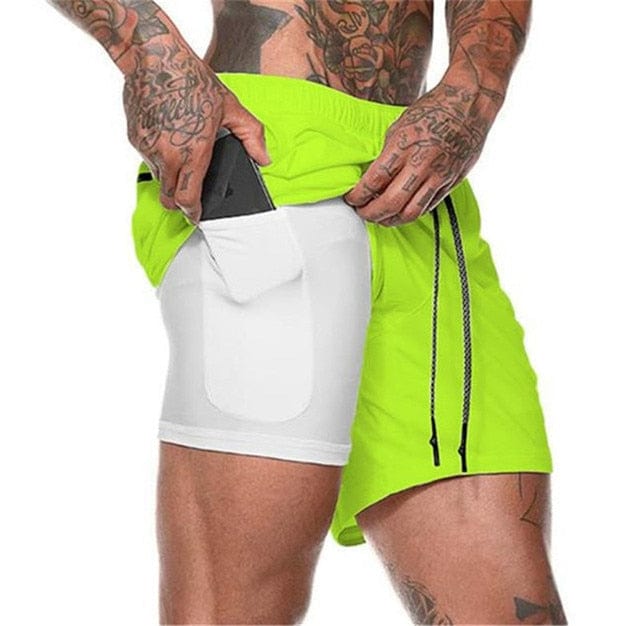 Showlu Fashion Store 0 Yellow / M(50-65kg) 2022 Sport Shorts Men Sportswear Double-deck Running Shorts 2 In 1 Beach Bottoms Summer Gym Fitness Training Jogging Short Pants