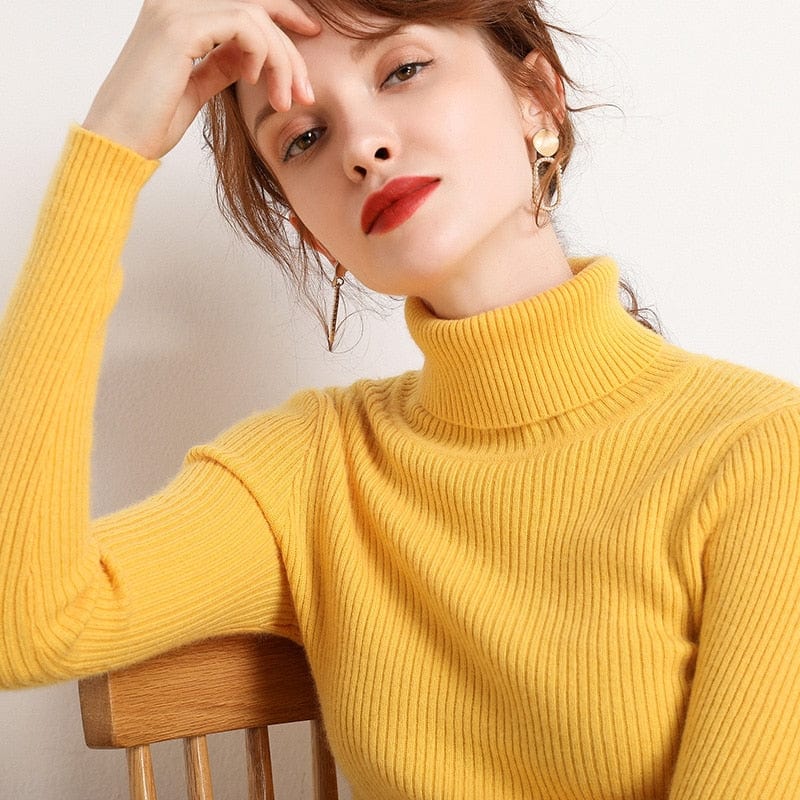 Showlu Fashion Store 0 YELLOW / One Size Heliar Women Fall Turtleneck Sweater Knitted Soft Pullovers Cashmere Jumpers Basic Soft Sweaters For Women 2023 Autumn Winter