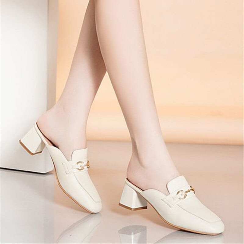 Showlu Fashion Store 0 z / 36 Women Cute Sweet High Quality Beige Bezel Slip on Stiletto Lady Classic Comfort Stylish Heel Shoes Zapato Negro Tacon E5867