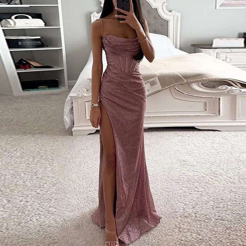  Showlu Fashion Store 01 Pink / S Elegant High Waist Evening Maxi Dress