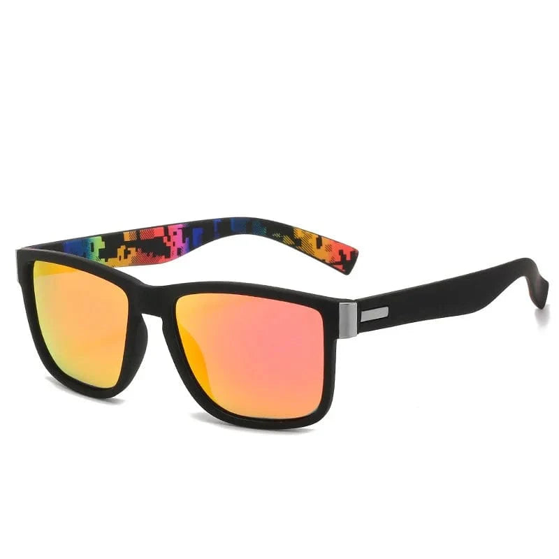 Showlu Fashion SKIG polarized square sunglasses for men, vintage UV400 driving eyewear with red multi-tone frames and classic style.