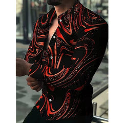 SHOWLU FASHION STORE 016 / L Printed Long Sleeve Slim Fit Men's Shirt Print Long Sleeves Slim Fit Men's Shirt