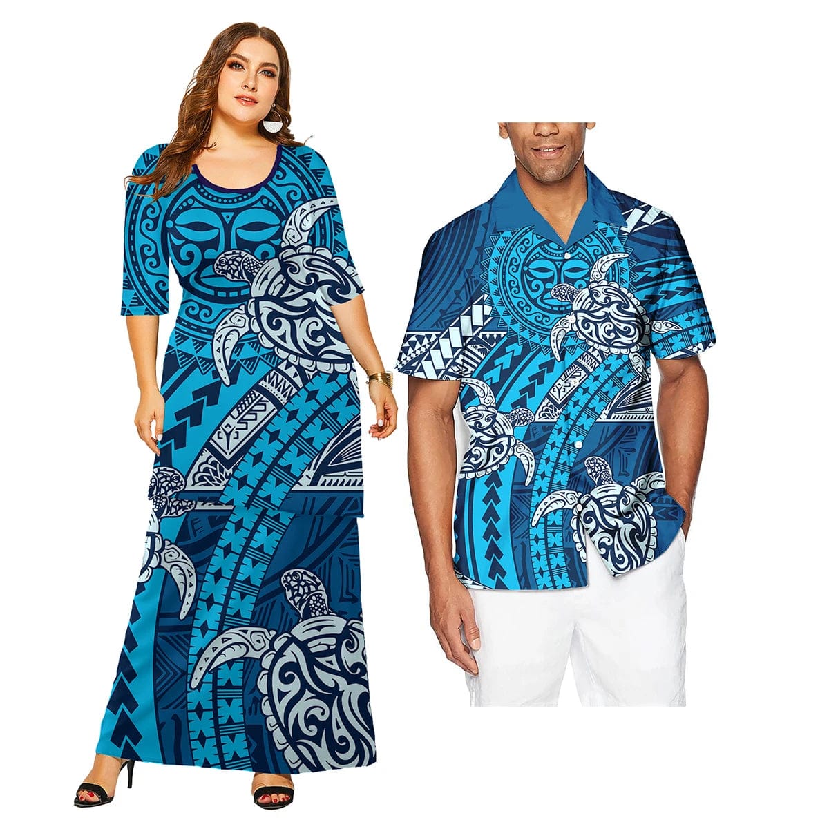 SHOWLU FASHION STORE 01853AA / Men-8XL Two Pieces Set Streetwear Dress Sets For Women Formal Party Prom Polynesian Couple Of Set Hawaiian Style Matching Couple Suit