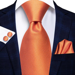 SHOWLU FASHION STORE 0266 Striped Orange Tie For Men 2023 New Elegant Mens Necktie Pocket Square Cufflinks Groom Wedding Accessory Hi-Tie Design Wholesale