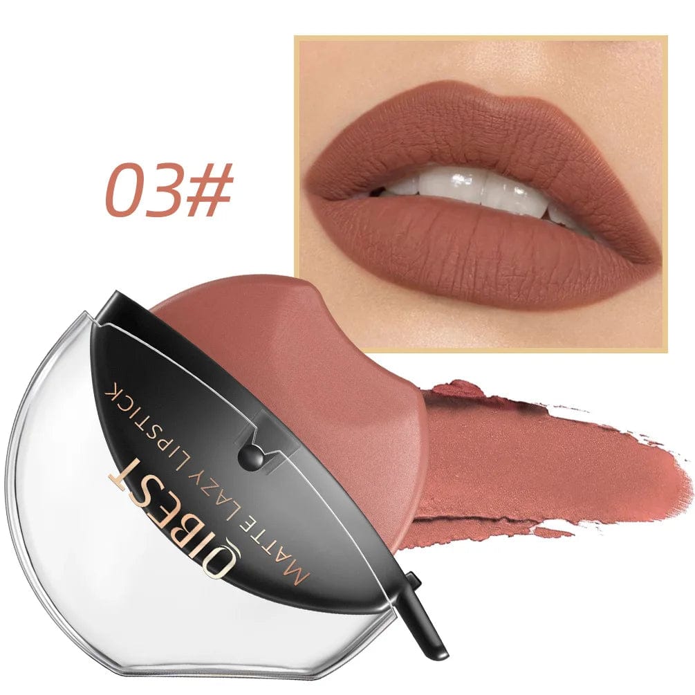  Showlu Fashion Store 03 QIBEST Lip-shaped Lipstick Makeup Lazy Lipstick Velvet Matte Moisturizing Lip Gloss Waterproof Non-stick Cup Long Lasting Makeup