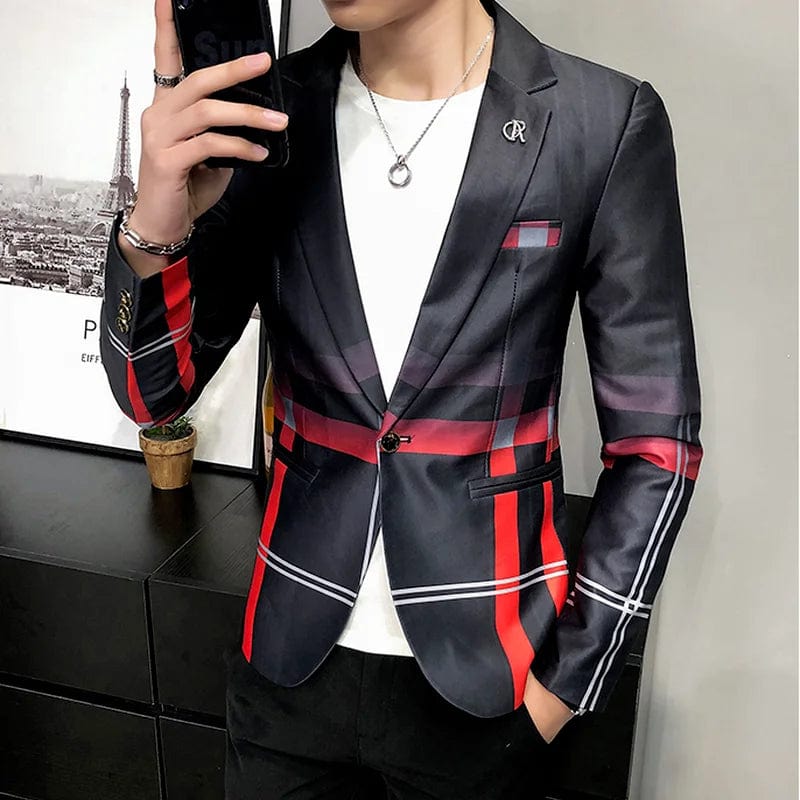  Showlu Fashion Store 03 Red / Asian 2XL 65-72KG Men Blazer Slim Fit 2023 Autumn New Hot Suit Jacket Casual Streetwear Blazer Masculino Fashion Formal Blazer Hombre Men Clothing