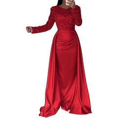 SHOWLU FASHION STORE 04 Red / S Luxury Banquet Long Sleeve Sequins Evening Dress Temperament O Collar Prom Gown Chic Patchwork Slim Pleated 2025 New Year Dress