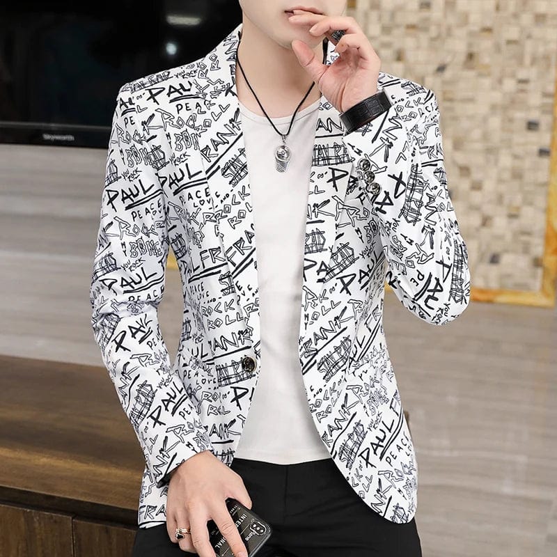  Showlu Fashion Store 04 White / Asian 2XL 65-72KG Men Blazer Slim Fit 2023 Autumn New Hot Suit Jacket Casual Streetwear Blazer Masculino Fashion Formal Blazer Hombre Men Clothing