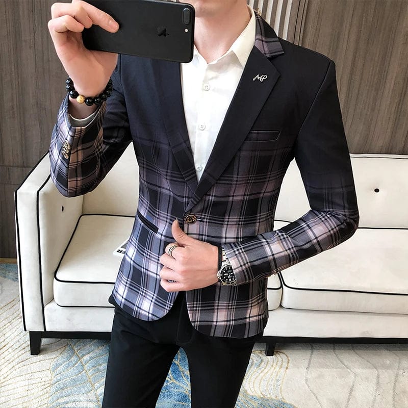  Showlu Fashion Store 05 Grey / Asian 2XL 65-72KG Men Blazer Slim Fit 2023 Autumn New Hot Suit Jacket Casual Streetwear Blazer Masculino Fashion Formal Blazer Hombre Men Clothing