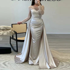 SHOWLU FASHION STORE 05 Silver / S Luxury Banquet Long Sleeve Sequins Evening Dress Temperament O Collar Prom Gown Chic Patchwork Slim Pleated 2025 New Year Dress