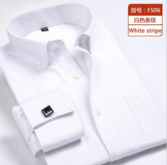 Showlu Fashion Store 06 / 39-M 2023 Men French Cuff Dress Shirt Cufflinks  New White Long Sleeve Casual Buttons Male Brand Shirts Regular Fit Clothes