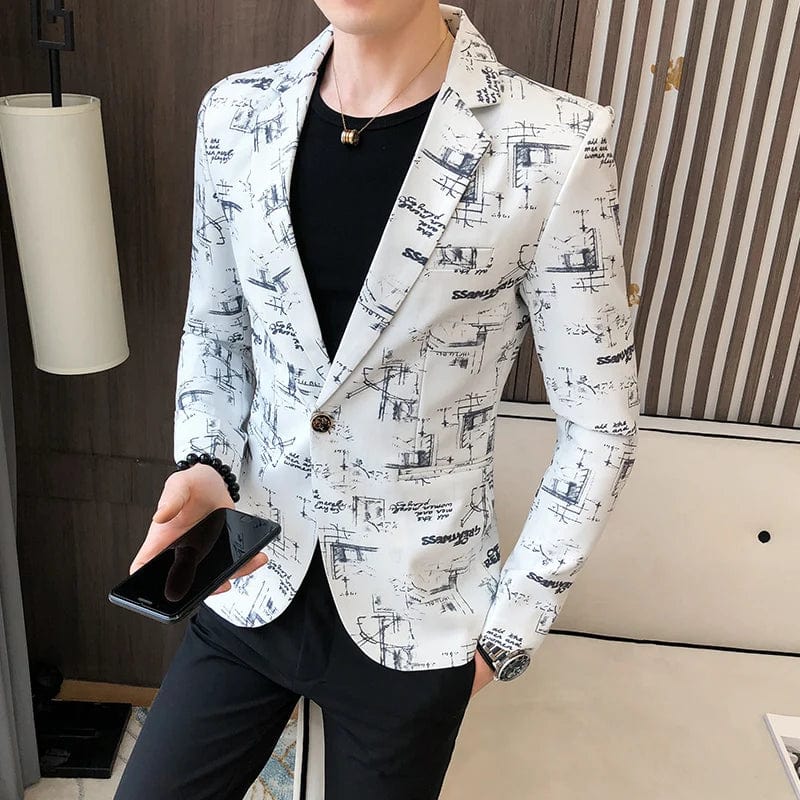  Showlu Fashion Store 06 White / Asian 2XL 65-72KG Men Blazer Slim Fit 2023 Autumn New Hot Suit Jacket Casual Streetwear Blazer Masculino Fashion Formal Blazer Hombre Men Clothing