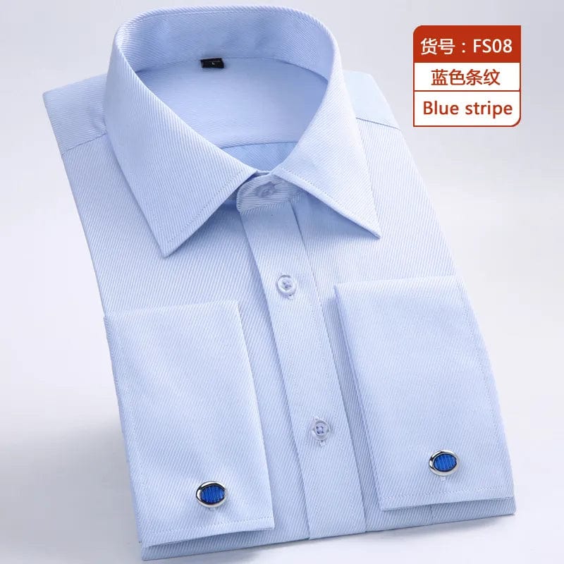 Showlu Fashion Store 08 / 39-M 2023 Men French Cuff Dress Shirt Cufflinks  New White Long Sleeve Casual Buttons Male Brand Shirts Regular Fit Clothes