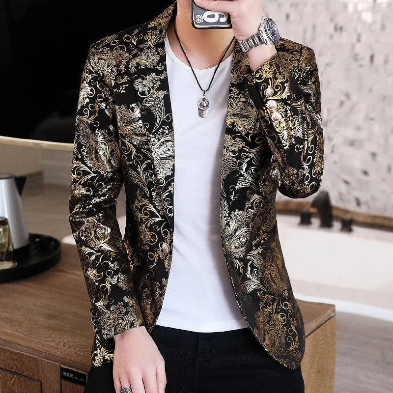  Showlu Fashion Store 08 Gold / Asian 2XL 65-72KG Men Blazer Slim Fit 2023 Autumn New Hot Suit Jacket Casual Streetwear Blazer Masculino Fashion Formal Blazer Hombre Men Clothing