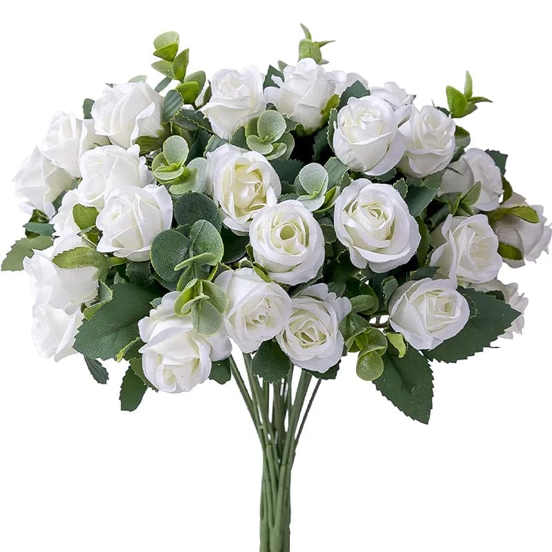 Showlu Fashion Store 1 10 Heads Artificial Flower Silk Rose white Eucalyptus leaves Peony Bouquet Fake Flower for Wedding Table Party Vase Home Decor