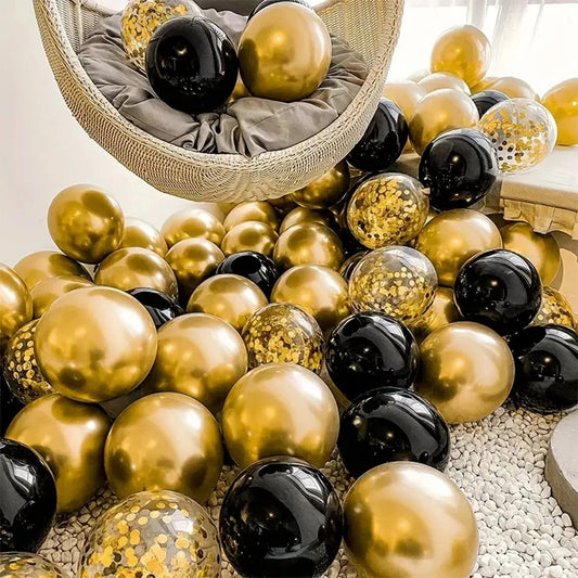 Showlu Fashion Store 1 / 12inch 30 pieces, black and gold mixed balloons, 12 inch gold glitter balloons, birthday, graduation, New Year's party decorations