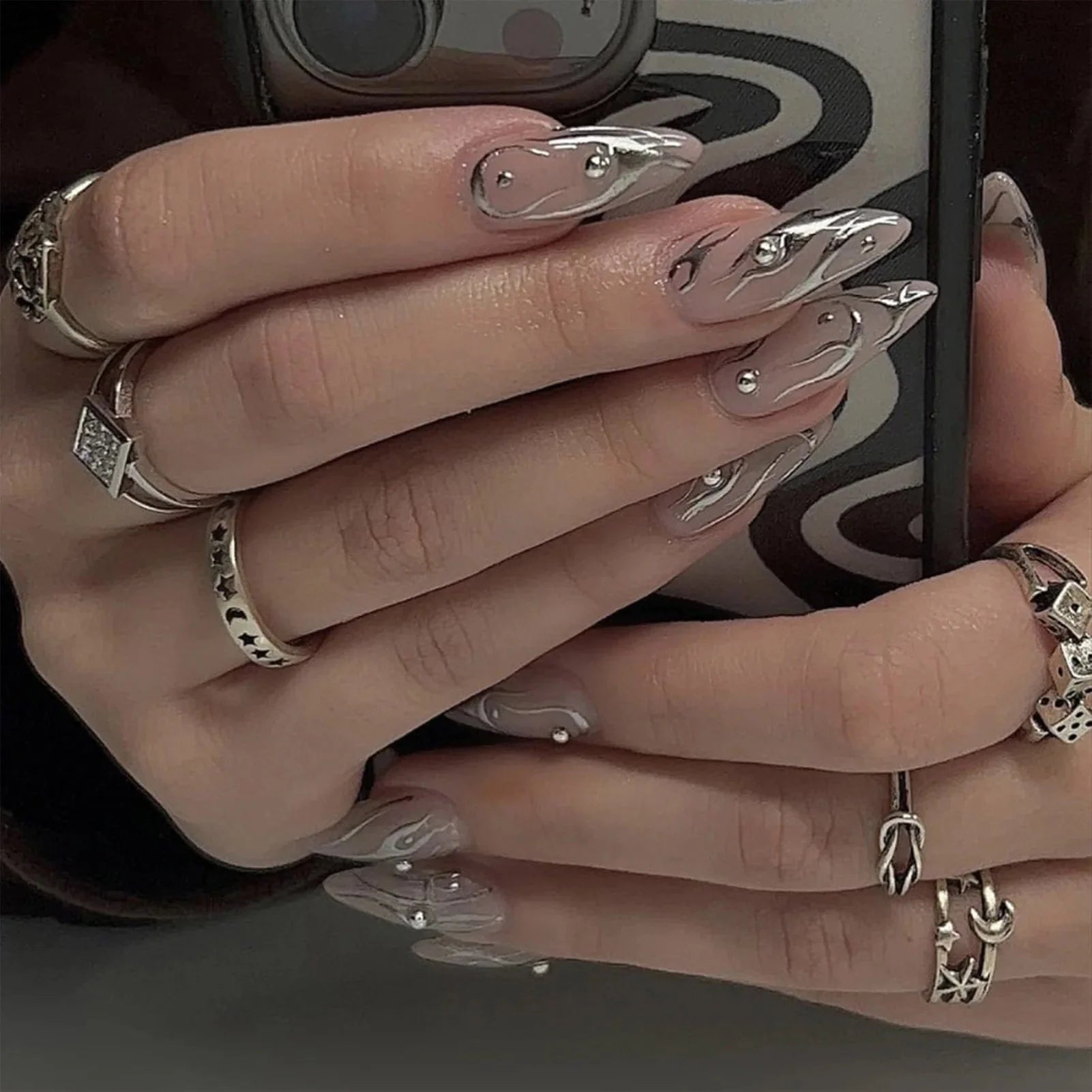 Showlu 24pcs mid-length coffin press-on nails with full cover acrylic false nail tips for easy, stylish manicures.