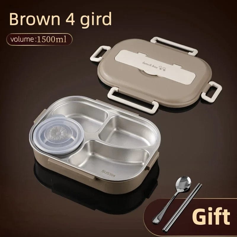  Showlu Fashion Store 1.5L Brown 4 gird Office Worker Students Heating Food Container