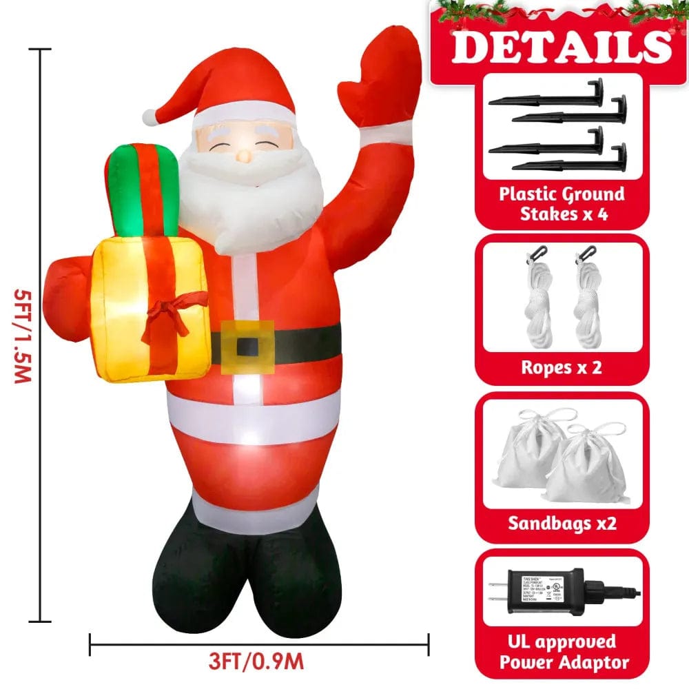 Showlu Fashion Store 1.5M/5FT Christmas Inflatable Santa Claus Outdoor Decoration for Yard, Weatherproof Vacation Holiday Party Decor for Garden Lawn