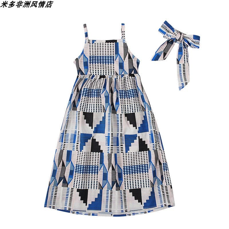 Showlu Fashion Store 1 / 90 yards African Korean Style Short Sleeve Long Dress Children's Clothing