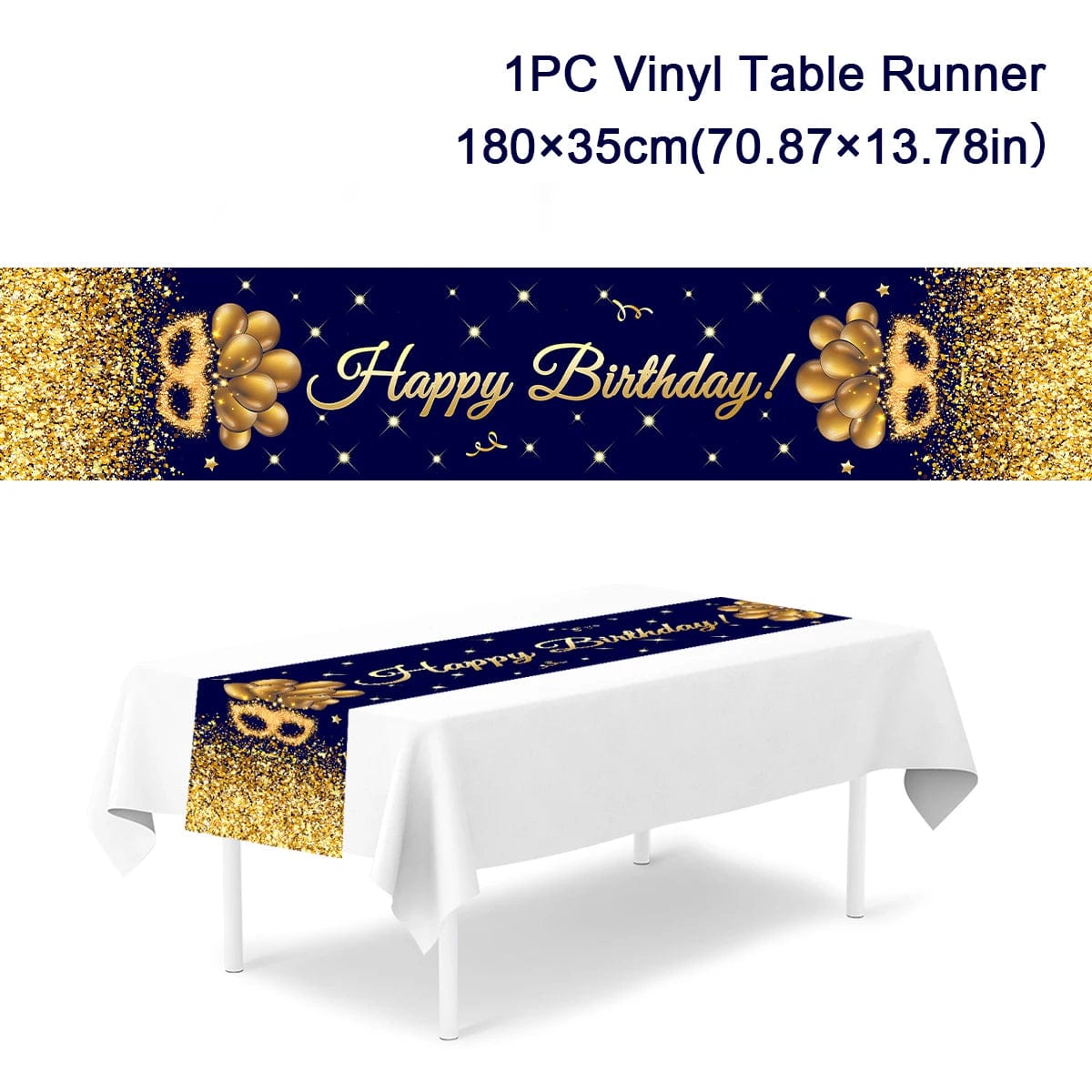 Showlu Fashion Store 1 Black Gold Birthday Party Decoration Table Runner Tablecloth Adult 30 40 50 Birthday Balloon Set Anniversary Wedding Supplies