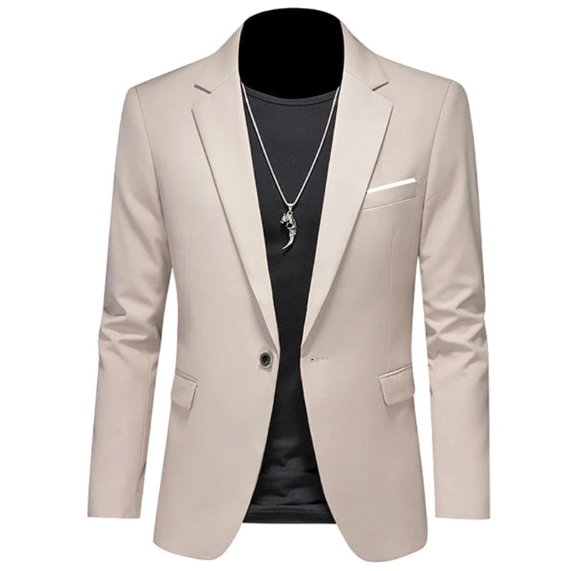 Showlu Fashion Store 1 Button Beige / Asian 6XL is US 3XL 2023 Fashion New Men's Leisure Casual Boutique Business Solid Color Slim Fit Suit Blazers Jacket Dress Coat