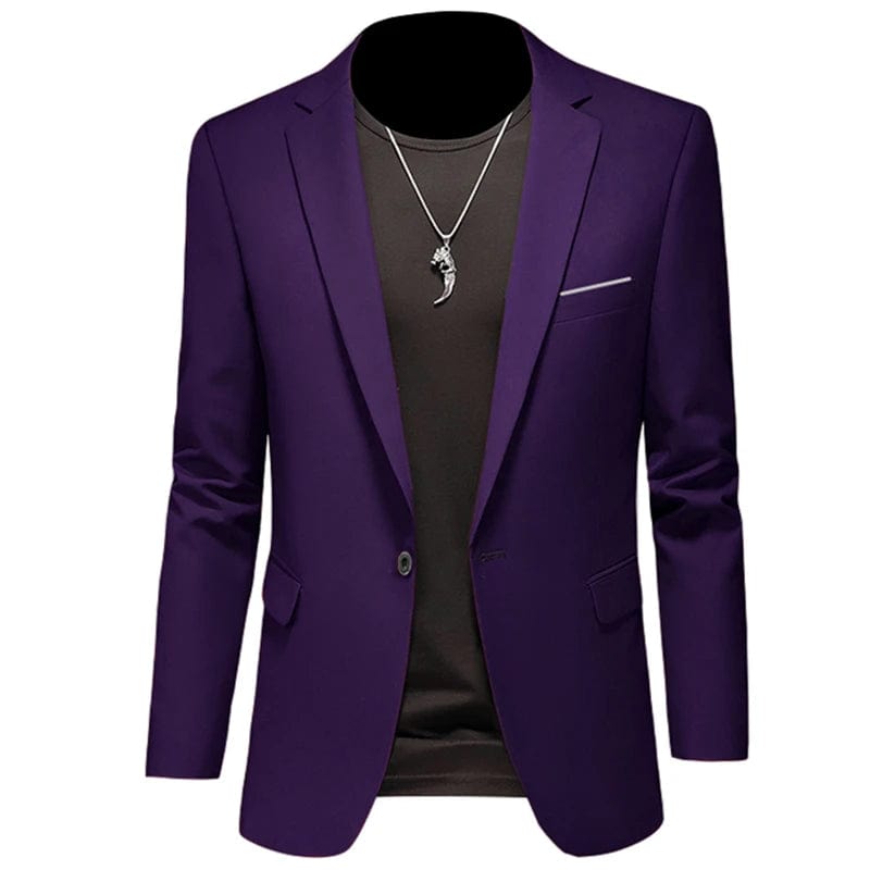 Showlu Fashion Store 1 Button Purple / Asian 6XL is US 3XL 2023 Fashion New Men's Leisure Casual Boutique Business Solid Color Slim Fit Suit Blazers Jacket Dress Coat