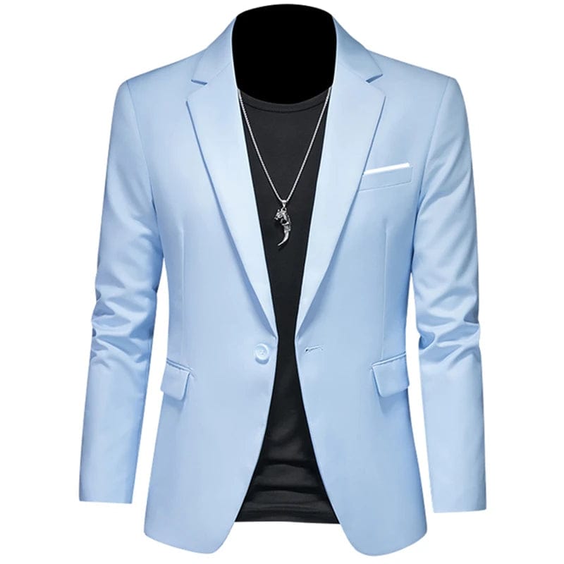 Showlu Fashion Store 1 Button Sky / Asian 6XL is US 3XL 2023 Fashion New Men's Leisure Casual Boutique Business Solid Color Slim Fit Suit Blazers Jacket Dress Coat