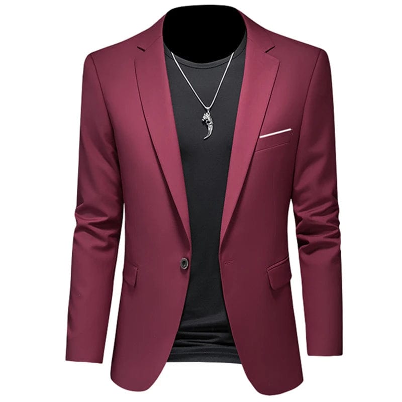 Showlu Fashion Store 1 Button Wine Red / Asian 6XL is US 3XL 2023 Fashion New Men's Leisure Casual Boutique Business Solid Color Slim Fit Suit Blazers Jacket Dress Coat