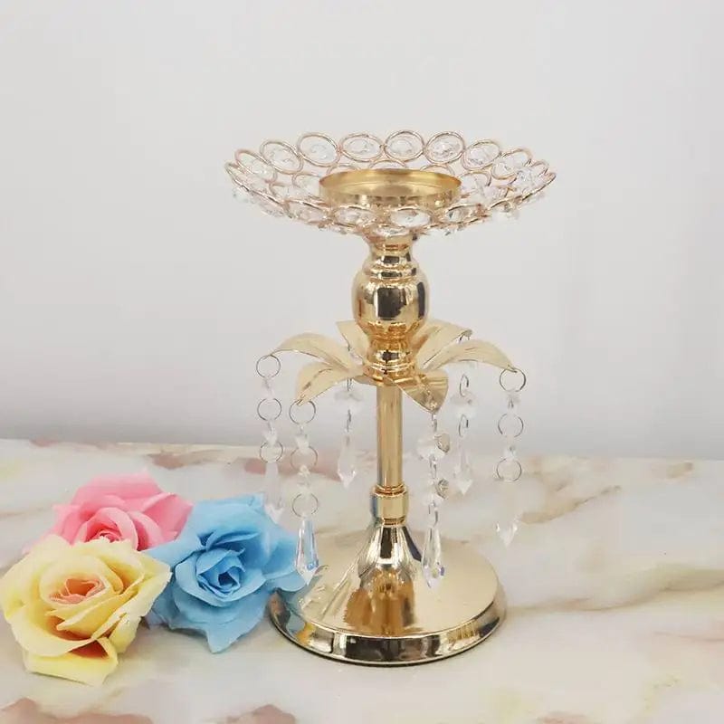  Showlu Fashion Store 1 piece 20cm / CHINA PEANDIM Gold Crystal Candle Holder Wedding Decoration Table Centerpieces Candelabra Birthday Party Flower Vase Holder Home Decor