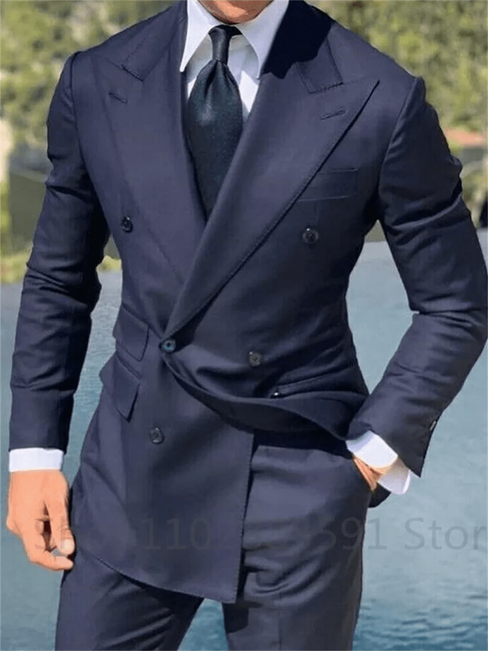 SHOWLU FASHION STORE 1 Piece Navy Blue Double Breasted Jacket Only Costume Homme Men Suits Tuxedo Groom Wedding Slim Fit Terno Masculino Blazer