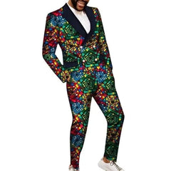 SHOWLU FASHION STORE 1 / S Fashion African Suits for Men Embroidery Print Blazer and Pants Set Business Dress Suit with Kerchief Party Wedding Evening