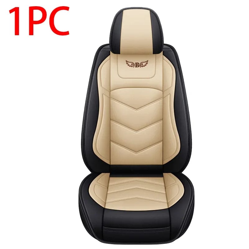  Showlu Fashion Store 1 Seat Beige Luxury Leather Car Seat Cover Set For Most Auto Chair Protector Pad Comfort Car Seat Cushion Universal Automotive Accessories