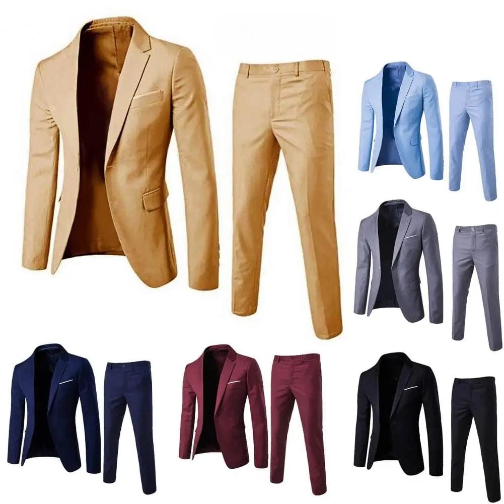 SHOWLU FASHION STORE 1 Set Trendy Men Suit Anti Deformation Formal Suit Turndown Collar Pure Color One Button Suit Set  Daily Wear