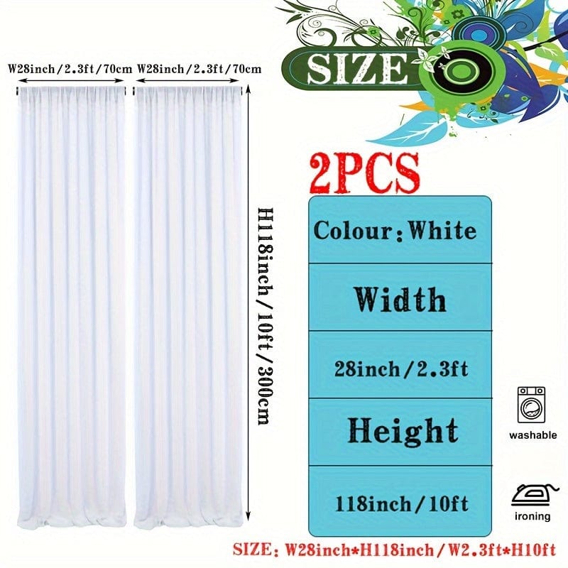 Showlu Fashion Store 10*2.3ft/70*300cm (1pc) 1/2 Pack, 10 x 2.3 FT White Background Curtain, Wrinkl Free White Photo Curtain, Background Curtain Fabric Trim, Party Wedding, Baby Shower