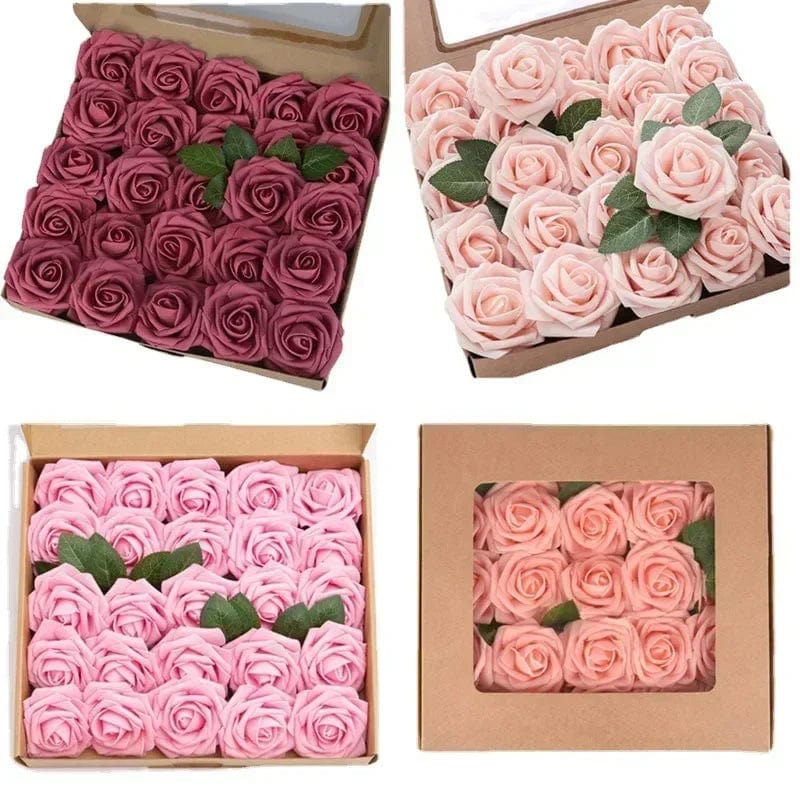 Showlu Fashion Store 10/25/50Pcs Artificial Rose Flowers Foam Fake Faux Flowers Roses for DIY Wedding Bouquets Party Home Decor Garden Decoration