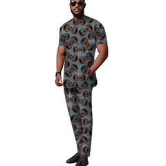 Showlu Fashion Store 10 / 4XL African Tops+Elastic Waist Trousers Male Groom Suit Nigerian Fashion Short Sleeves Men's Sets Party Wear